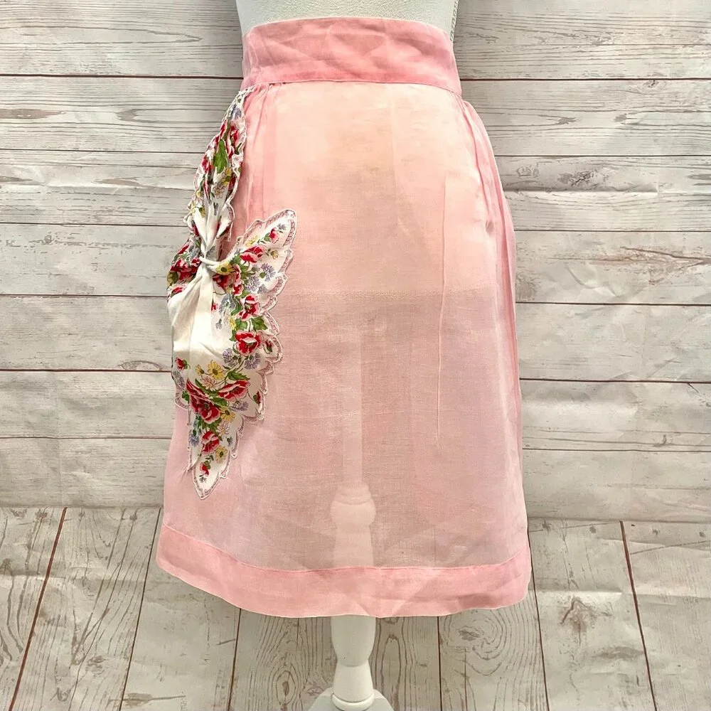 Vintage Sheer Retro Apron with Vintage Hanky Pocket